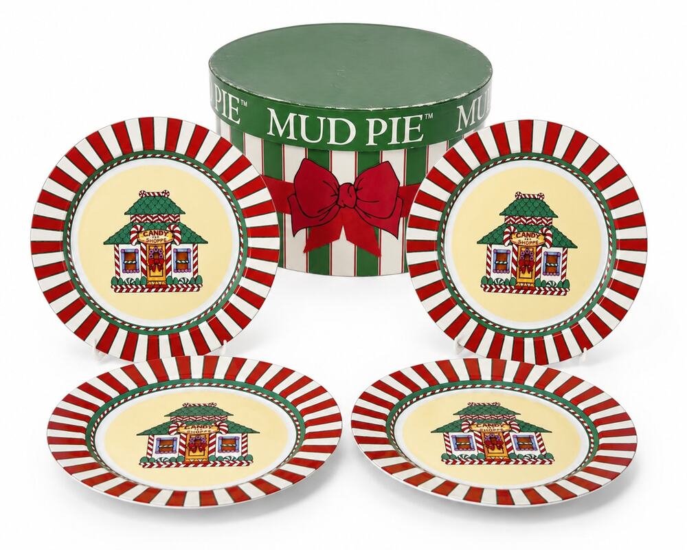 Mud Pie Candy Shoppe Christmas Plates Set of 4 Original Box